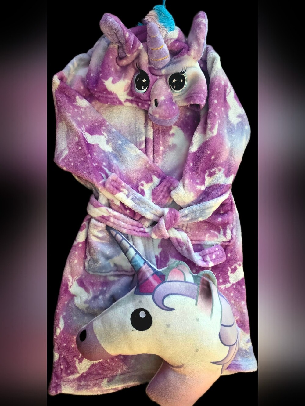 Girls' Purple Unicorn Plush Robe - Soft Hooded Bathrobe